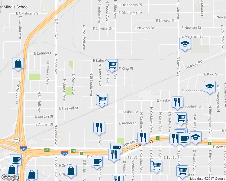 map of restaurants, bars, coffee shops, grocery stores, and more near 835 North Utica Avenue in Tulsa