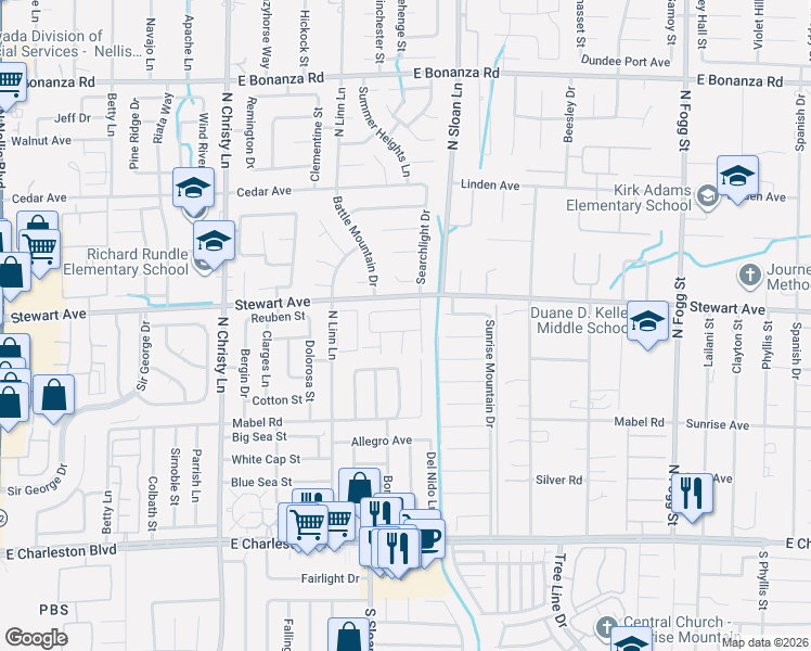 map of restaurants, bars, coffee shops, grocery stores, and more near 5854 Heather Marie Drive in Las Vegas