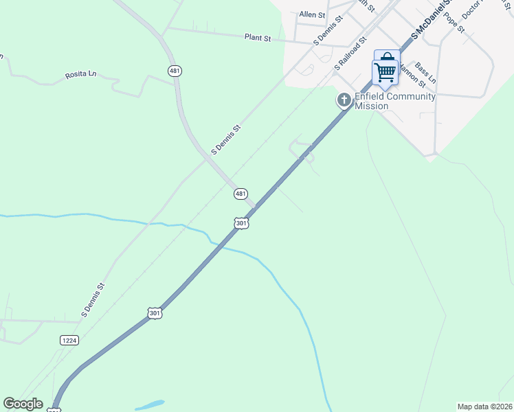 map of restaurants, bars, coffee shops, grocery stores, and more near 20347-20453 Highway 481 Bypass in Enfield