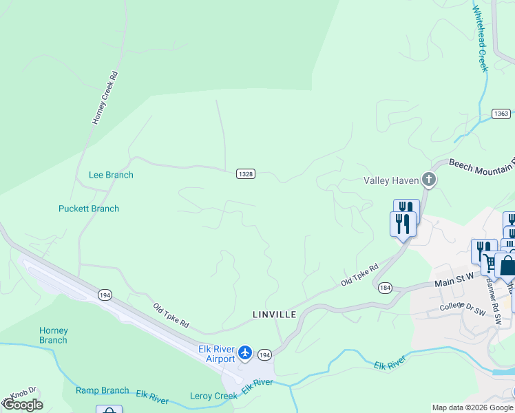 map of restaurants, bars, coffee shops, grocery stores, and more near 276 Snow Fox Lane in Banner Elk