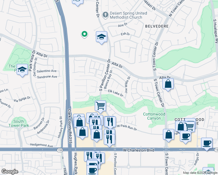 map of restaurants, bars, coffee shops, grocery stores, and more near 624 Bianca Bay Street in Las Vegas