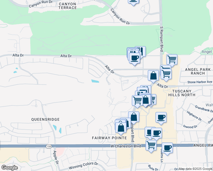 map of restaurants, bars, coffee shops, grocery stores, and more near 9119 Alta Drive in Las Vegas
