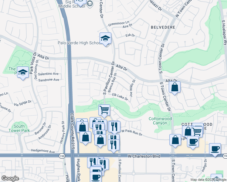 map of restaurants, bars, coffee shops, grocery stores, and more near 624 Bianca Bay Street in Las Vegas
