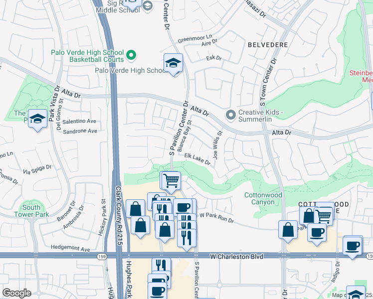 map of restaurants, bars, coffee shops, grocery stores, and more near 625 Baysville Court in Las Vegas