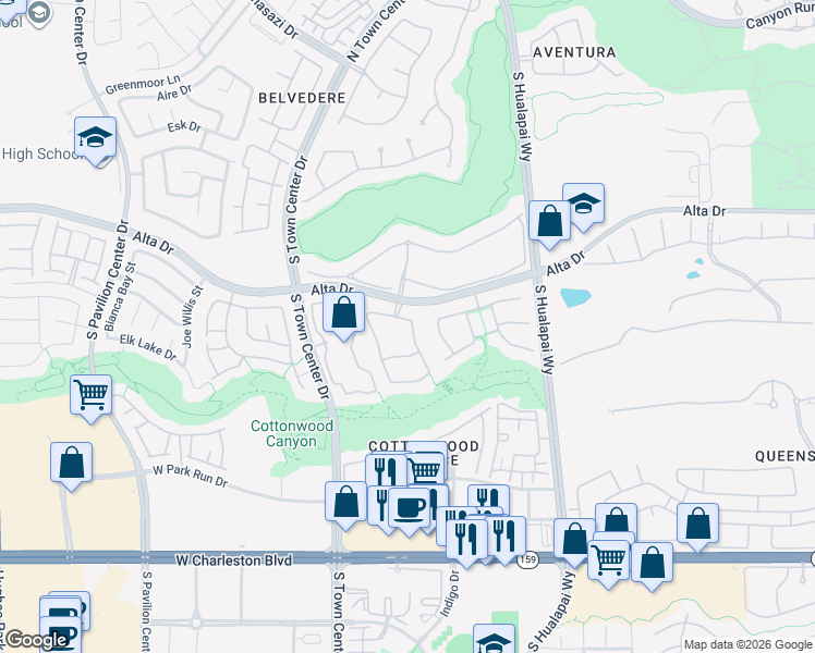 map of restaurants, bars, coffee shops, grocery stores, and more near 600 Canyon Brook Place in Las Vegas