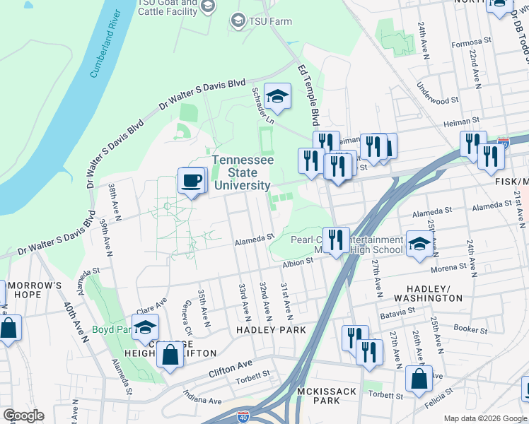 map of restaurants, bars, coffee shops, grocery stores, and more near 1039 31st Avenue North in Nashville