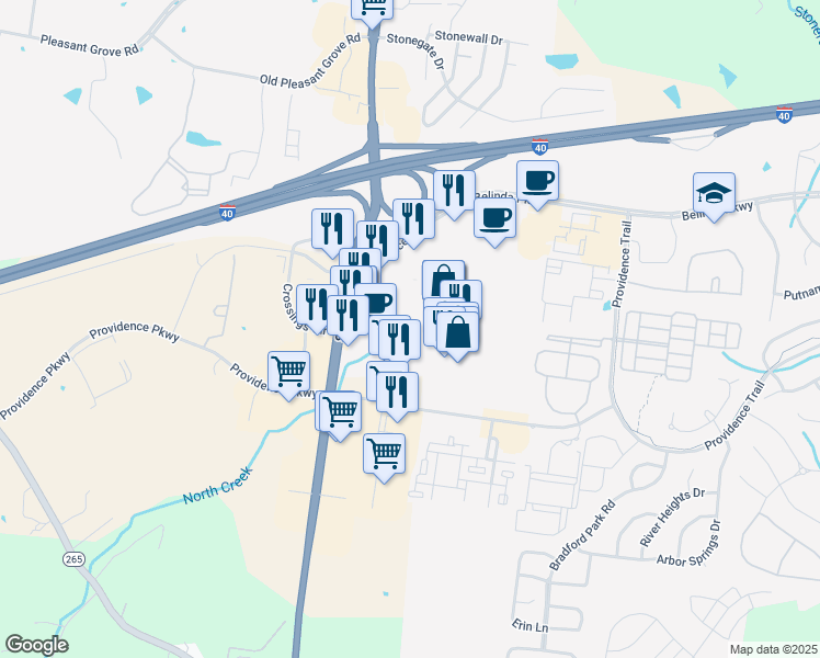 map of restaurants, bars, coffee shops, grocery stores, and more near 401 South Mount Juliet Road in Mount Juliet