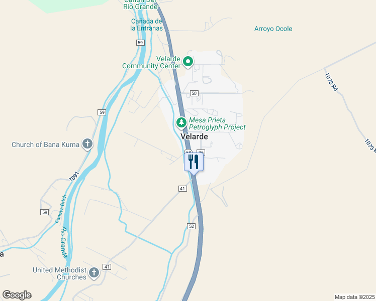 map of restaurants, bars, coffee shops, grocery stores, and more near 1037 Road 1421 in Velarde