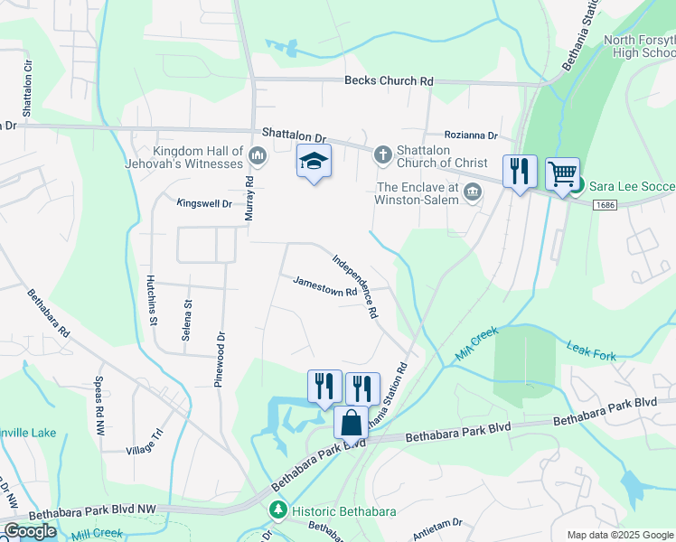 map of restaurants, bars, coffee shops, grocery stores, and more near 2120 Independence Rd in Winston-Salem