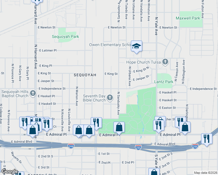 map of restaurants, bars, coffee shops, grocery stores, and more near 808 North Richmond Avenue in Tulsa