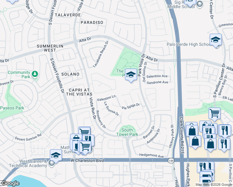 map of restaurants, bars, coffee shops, grocery stores, and more near 11505 Crimson Rose Avenue in Las Vegas