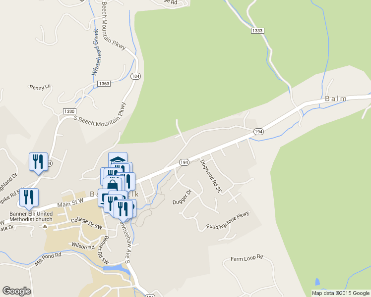 map of restaurants, bars, coffee shops, grocery stores, and more near 243 Old Turnpike Road in Banner Elk