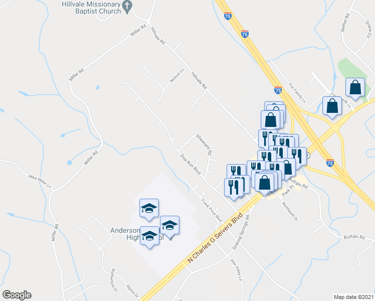 map of restaurants, bars, coffee shops, grocery stores, and more near 301 Pheasant Lane in Clinton