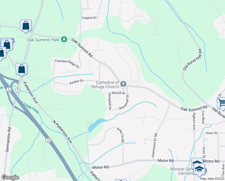 map of restaurants, bars, coffee shops, grocery stores, and more near 455 McGill Drive in Winston-Salem