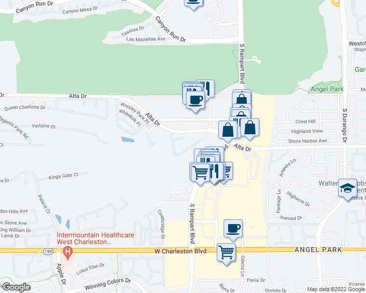 map of restaurants, bars, coffee shops, grocery stores, and more near 9103 Alta Drive in Las Vegas