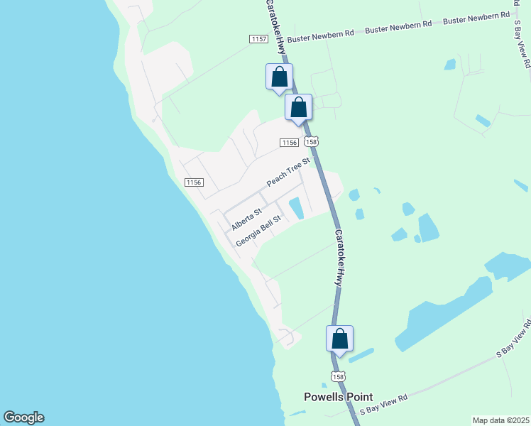 map of restaurants, bars, coffee shops, grocery stores, and more near 102 Georgia Bell Street in Jarvisburg