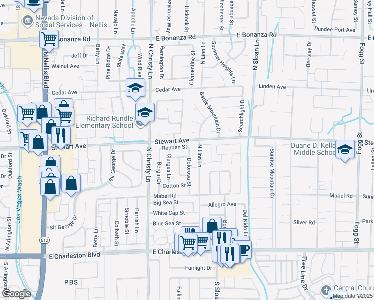 map of restaurants, bars, coffee shops, grocery stores, and more near 5639 Reuben Street in Las Vegas