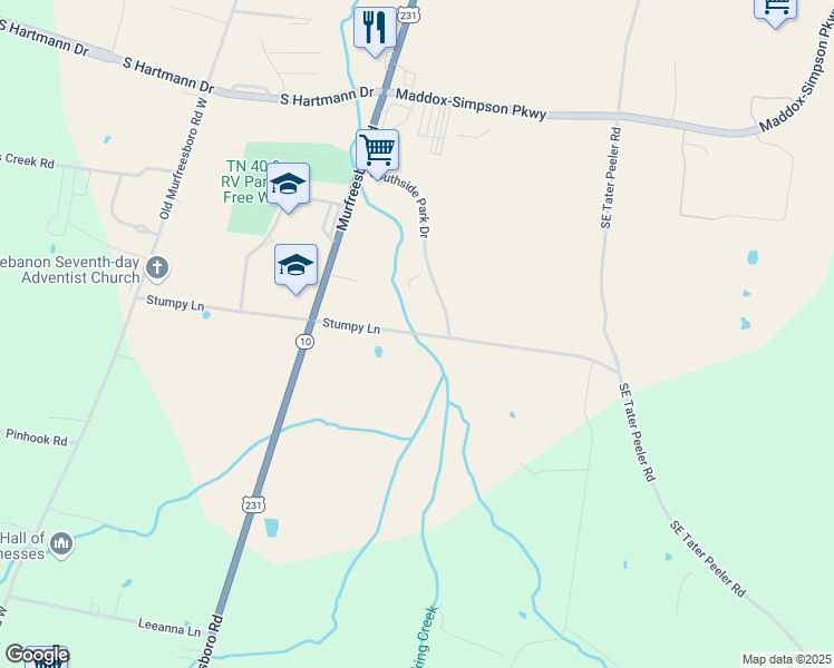 map of restaurants, bars, coffee shops, grocery stores, and more near Stumpy Lane in Lebanon