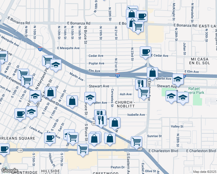 map of restaurants, bars, coffee shops, grocery stores, and more near 2000 Stewart Avenue in Las Vegas
