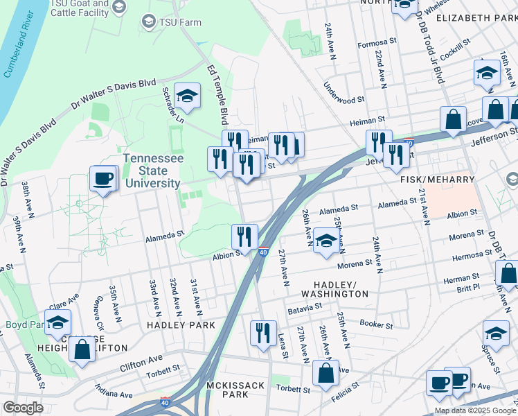 map of restaurants, bars, coffee shops, grocery stores, and more near 1032 28th Avenue North in Nashville