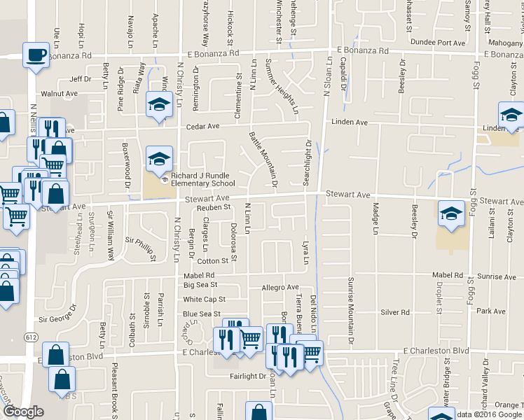 map of restaurants, bars, coffee shops, grocery stores, and more near 366 North Linn Lane in Las Vegas