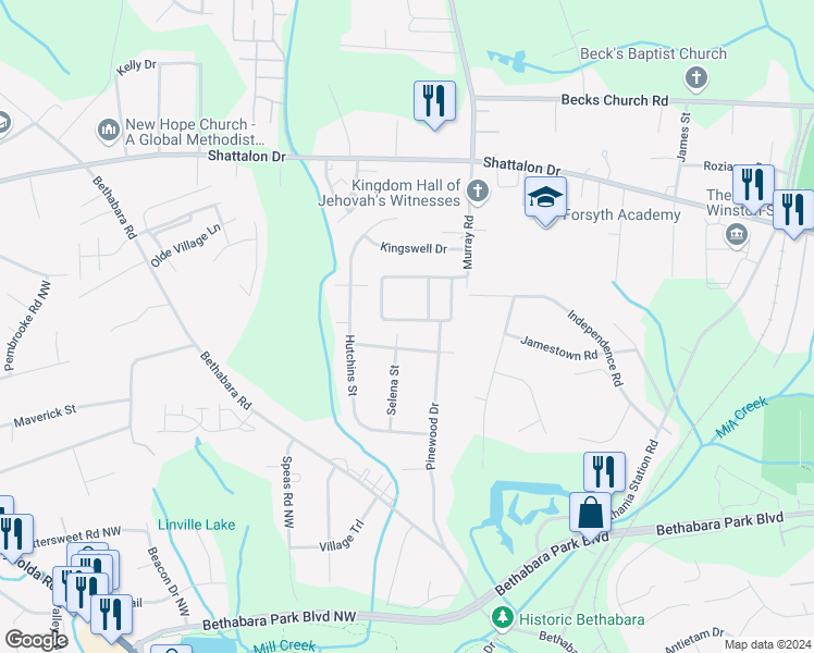 map of restaurants, bars, coffee shops, grocery stores, and more near 5149 Liberty Hall Circle in Winston-Salem