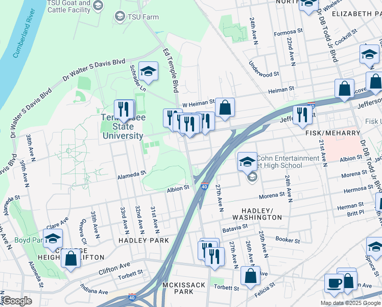 map of restaurants, bars, coffee shops, grocery stores, and more near 1032 28th Avenue North in Nashville