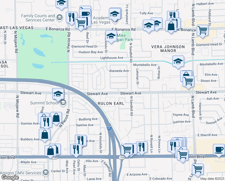 map of restaurants, bars, coffee shops, grocery stores, and more near 3909 Costa Mesa Avenue in Las Vegas