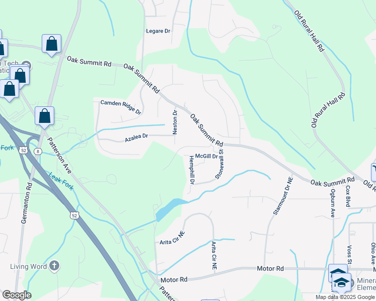map of restaurants, bars, coffee shops, grocery stores, and more near 385 McGill Drive in Winston-Salem