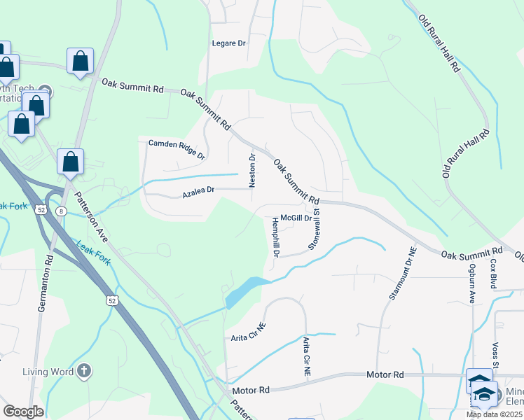 map of restaurants, bars, coffee shops, grocery stores, and more near 555 Manning Wood Drive in Winston-Salem