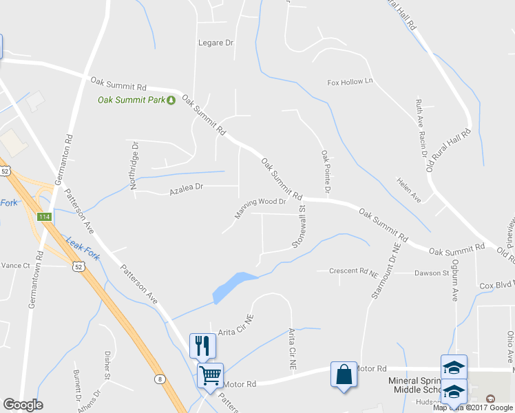 map of restaurants, bars, coffee shops, grocery stores, and more near 385 McGill Drive in Winston-Salem
