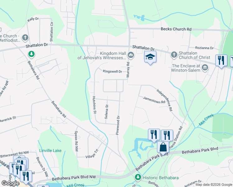 map of restaurants, bars, coffee shops, grocery stores, and more near 5125 Liberty Hall Circle in Winston-Salem