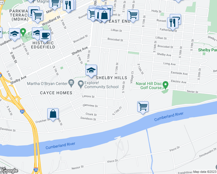 map of restaurants, bars, coffee shops, grocery stores, and more near 717 South 12th Street in Nashville