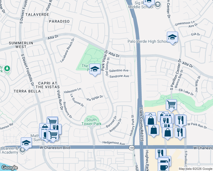 map of restaurants, bars, coffee shops, grocery stores, and more near 721 Jacobs Ladder Place in Las Vegas