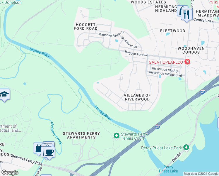 map of restaurants, bars, coffee shops, grocery stores, and more near 1953 Stonewater Drive in Nashville