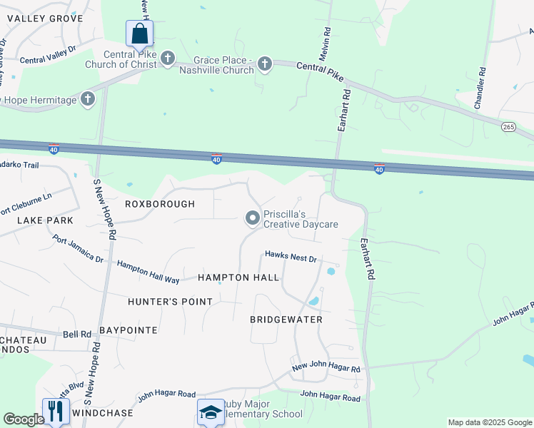 map of restaurants, bars, coffee shops, grocery stores, and more near 5337 Roxborough Pass in Nashville
