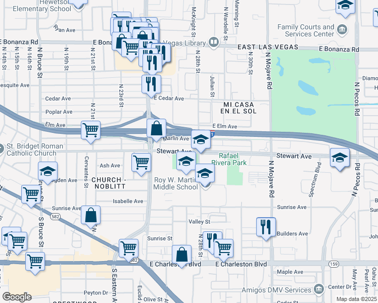map of restaurants, bars, coffee shops, grocery stores, and more near 2711 Stewart Avenue in Las Vegas