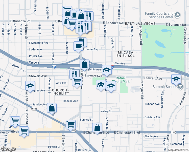 map of restaurants, bars, coffee shops, grocery stores, and more near 2711 Stewart Avenue in Las Vegas