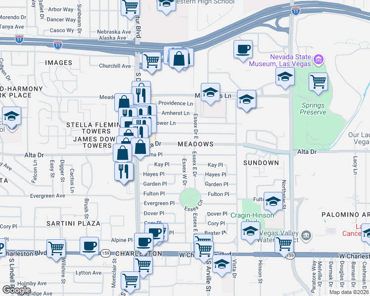 map of restaurants, bars, coffee shops, grocery stores, and more near 4509 Alta Drive in Las Vegas