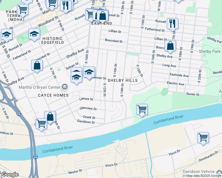 map of restaurants, bars, coffee shops, grocery stores, and more near 717 South 12th Street in Nashville