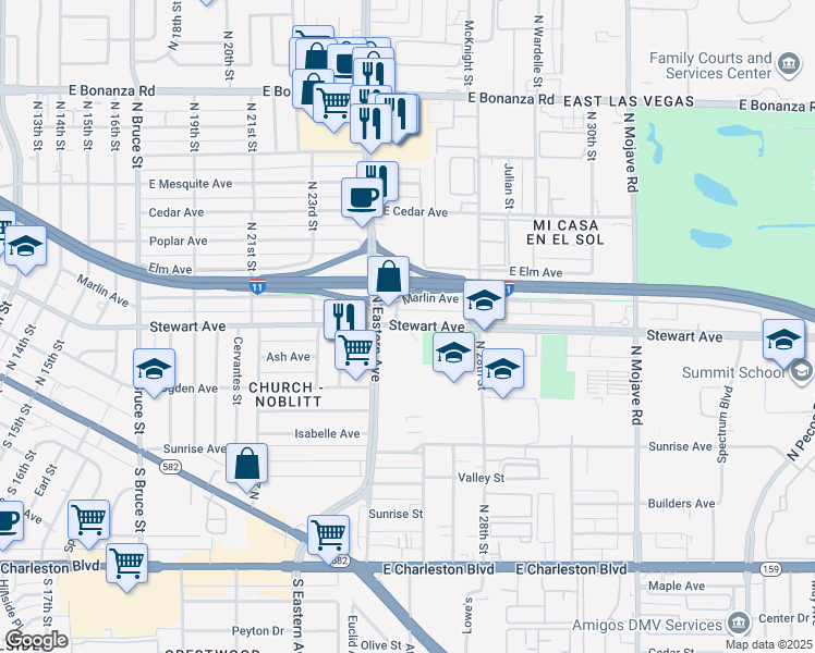 map of restaurants, bars, coffee shops, grocery stores, and more near 2600 Stewart Avenue in Las Vegas