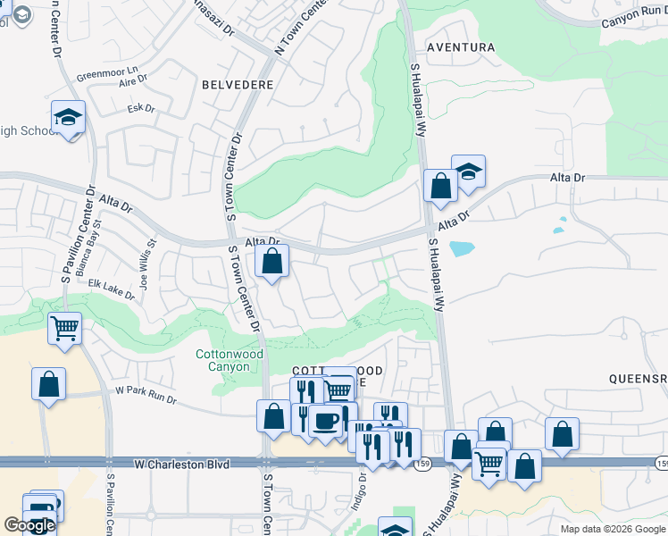 map of restaurants, bars, coffee shops, grocery stores, and more near 600 Canyon Brook Place in Las Vegas