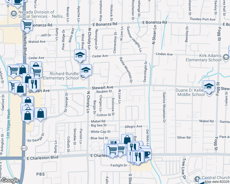 map of restaurants, bars, coffee shops, grocery stores, and more near 5639 Reuben Street in Las Vegas