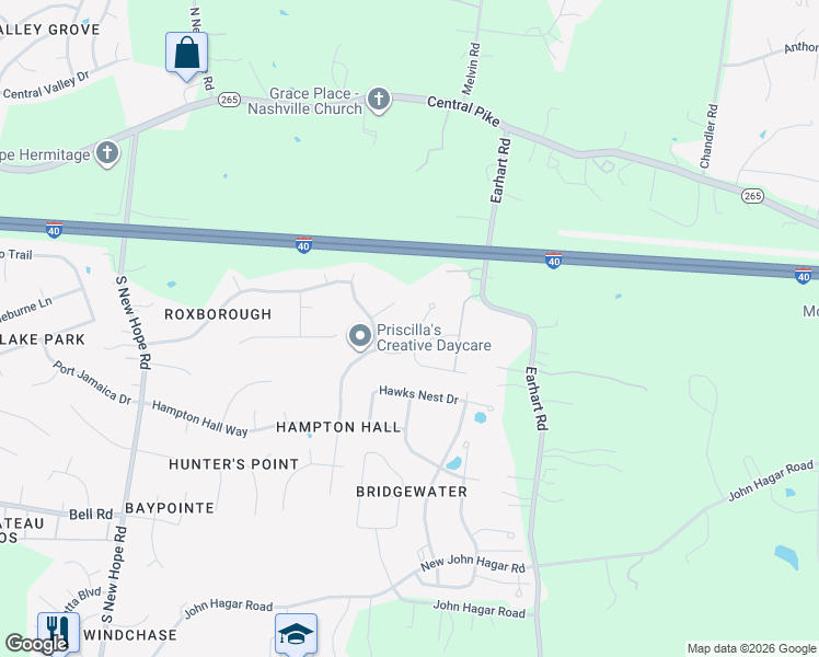 map of restaurants, bars, coffee shops, grocery stores, and more near 7149 Silverwood Trail in Nashville