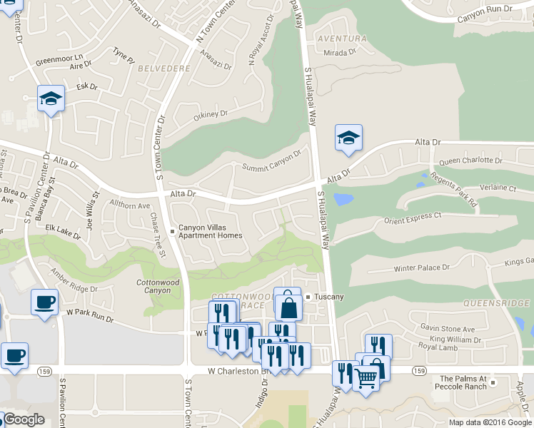 map of restaurants, bars, coffee shops, grocery stores, and more near 601 Verde Vista Pl in Las Vegas