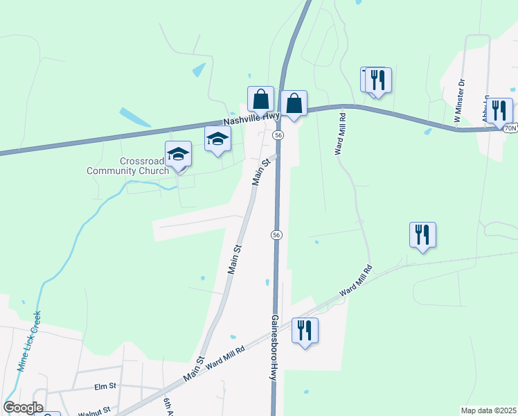 map of restaurants, bars, coffee shops, grocery stores, and more near 1237 Main Street in Baxter