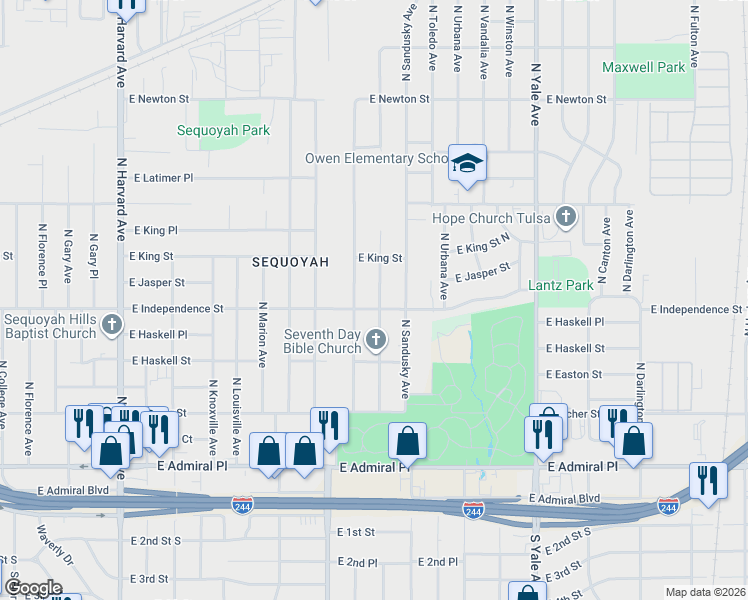 map of restaurants, bars, coffee shops, grocery stores, and more near 808 North Richmond Avenue in Tulsa