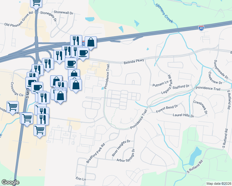 map of restaurants, bars, coffee shops, grocery stores, and more near 3016 Kingston Circle North in Mount Juliet