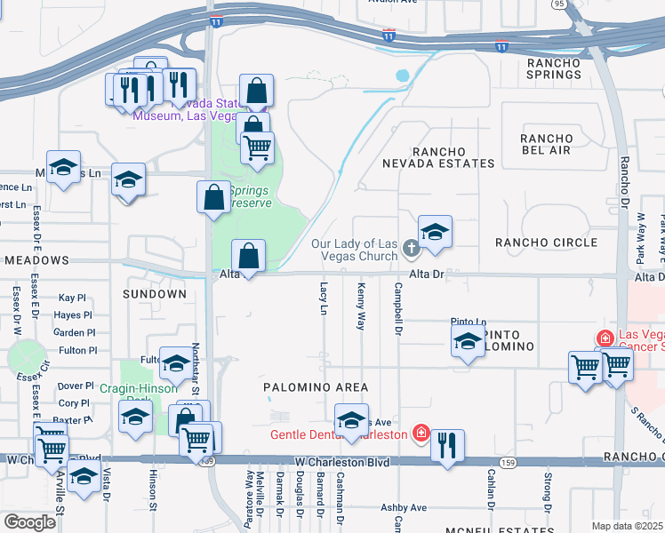 map of restaurants, bars, coffee shops, grocery stores, and more near 417 Lacy Lane in Las Vegas