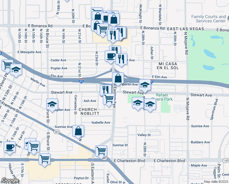map of restaurants, bars, coffee shops, grocery stores, and more near in Las Vegas